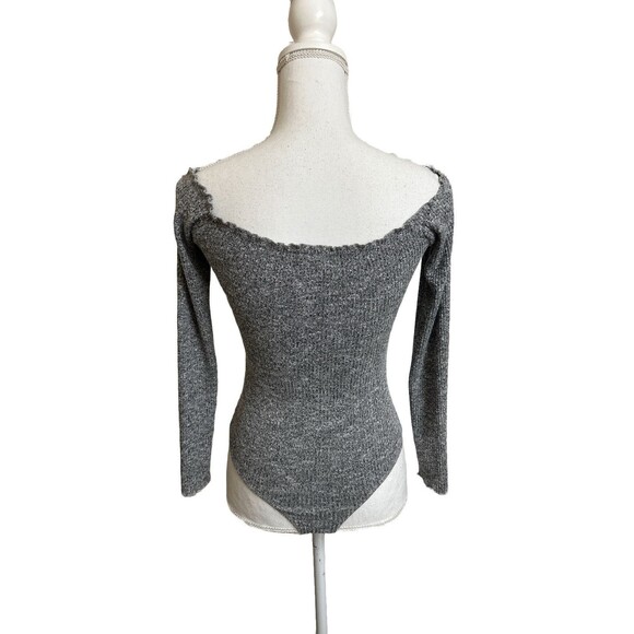 New Garage Women's M Off the Shoulder Bodysuit Long Sleeve Salt & Pepper Gray - Picture 7 of 9